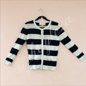 BESTOW: Striped Long-Sleeve Cardigan (Mint/Navy)